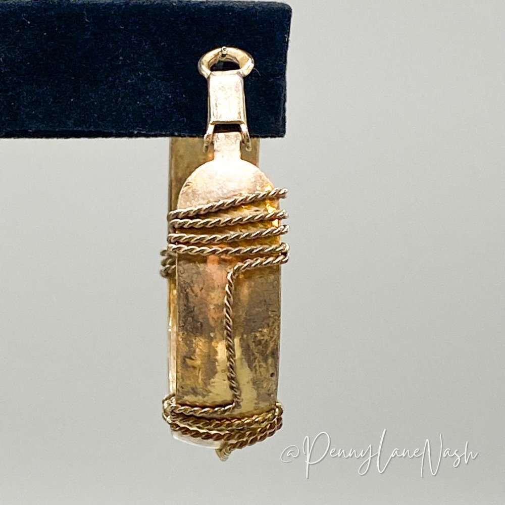 Vintage Wide Hoop with Rope Wrapped Gold Plated Earrings - Picture 3 of 6